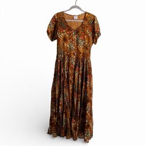 Vintage Floral Mixed Print Button-Front Maxi Dress